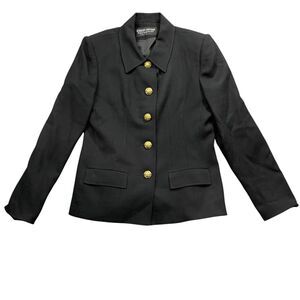 Herbert Grossman 10 Black Lined Jacket Blazer Gold‎ Buttons 100% Wool